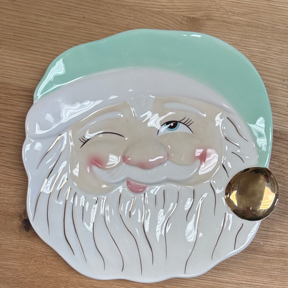 Whimsical Ceramic Santa Face Plate - Glitterville